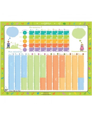Poster "Mon calendrier permanent effaçable avec alphabet arabe et heures des prières" 