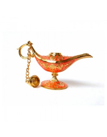Lampe merveilleuse d'Aladin couleur corail dorée avec sa boite cadeau 
