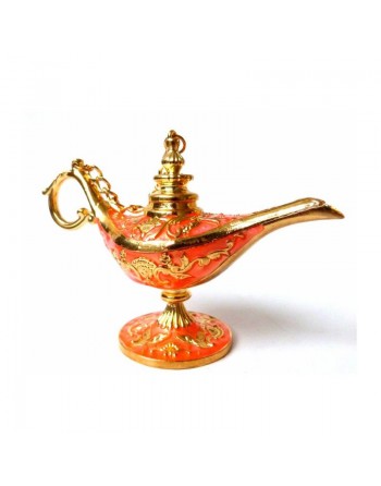 Lampe merveilleuse d'Aladin couleur corail dorée avec sa boite cadeau 
