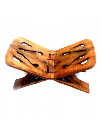 Grand porte Coran artisanal en bois sculpté de jolis motifs (38 cm) 