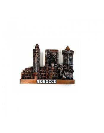 Magnet artisanal représentant des souvenirs de monuments célèbres au Maroc en relief 3D 