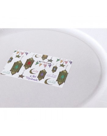 Autocollant Sticker "Aid Moubarak" bilingue (français/arabe - 7 cm) - Thème Lanterne et étoile - Spécial pour cadeau fêt... 