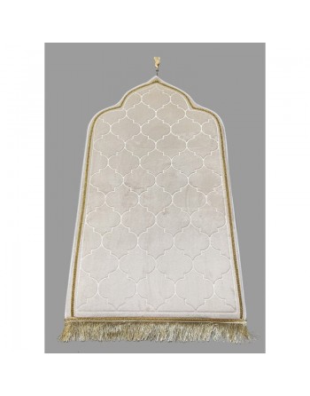Tapis prière de luxe doré pour adulte sous forme de mosquée (Mihrab) - Couleur blanc cassé 