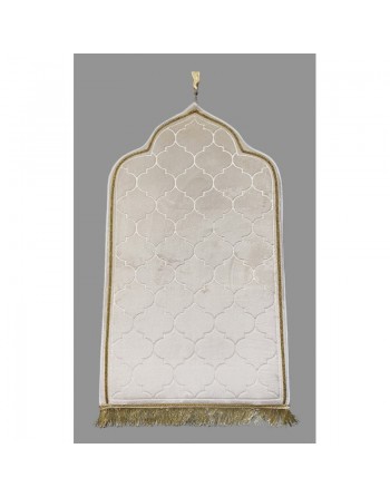 Tapis prière de luxe doré pour adulte sous forme de mosquée (Mihrab) - Couleur blanc cassé 
