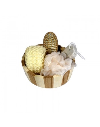 Panier en bois avec ensemble d'accessoires pour le bain (hammam) 