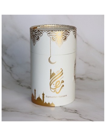 Coffret Cadeau "Ramadan Kareem" : Boite cadeau avec Tapis et Chapelet deluxe assorti - Couleur Blanc Doré 