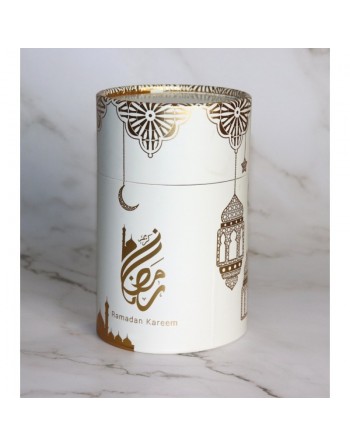 Coffret Cadeau "Ramadan Kareem" : Boite cadeau avec Tapis et Chapelet deluxe assorti - Couleur Blanc Doré 