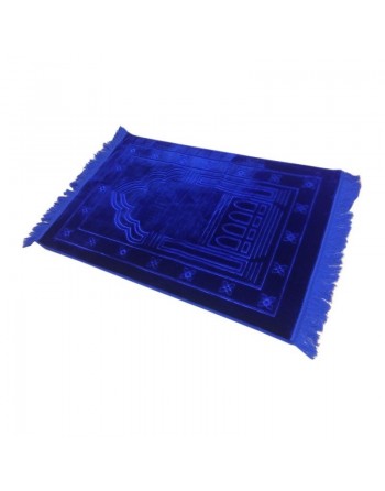 Grand tapis de luxe épais couleur Bleu avec motifs discrets (Mihrab) 