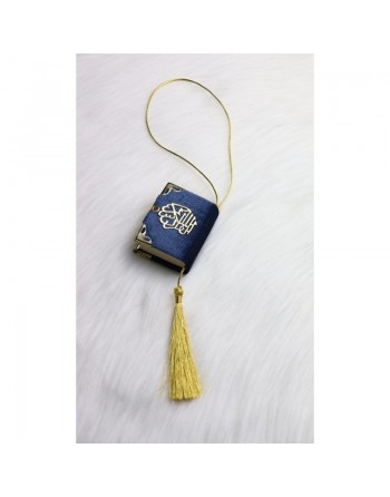 Pendentif Mini-Coran recouvert de velours avec parties dorées (Déco Islam) - Couleur bleu marine 