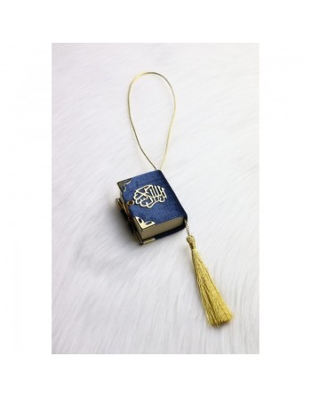 Pendentif Mini-Coran recouvert de velours avec parties dorées (Déco Islam) - Couleur bleu marine 