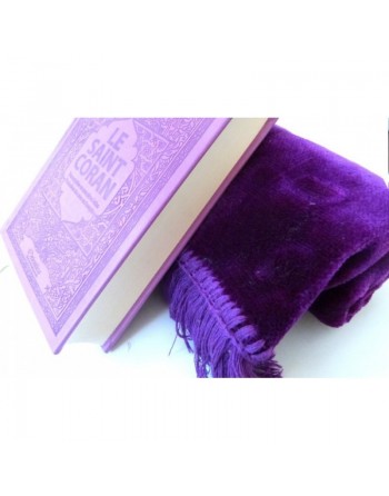 Pack cadeau pour femmes Le Saint Coran (arabe-français-phonétique) avec couverture cuir de luxe (mauve) + Tapis unis en velours 