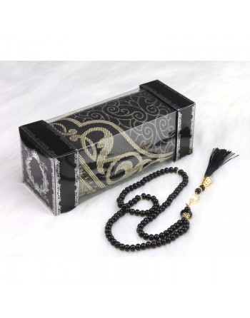 Coffret cadeau musulman avec Tapis et Sebha (chapelet 99 perles) - Couleur noir doré 