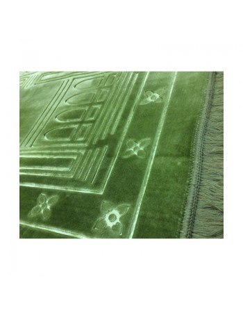 Grand tapis de luxe épais couleur Vert kaki avec motifs discrets (Mihrab) 