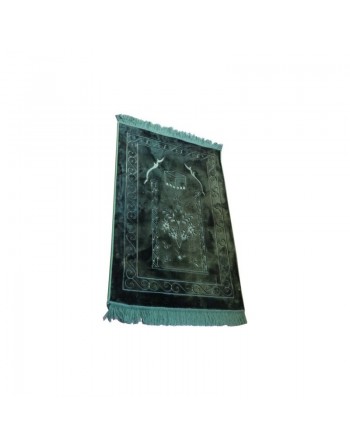 Grand tapis de luxe épais couleur Vert foncé avec motifs discrets indiquant la direction de la qibla 