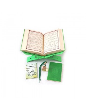 Pack Cadeau vert : Coran de luxe français/arabe/phonétique, La Citadelle du musulman, 99 Hadiths du Prophète, Porte-Coran et ...