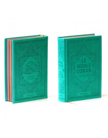 Pack Cadeau Muslim Vert-Bleu Le Saint Coran Rainbow (Arc-en-ciel) Bilingue français/arabe et La Citadelle du Musulman assortie 