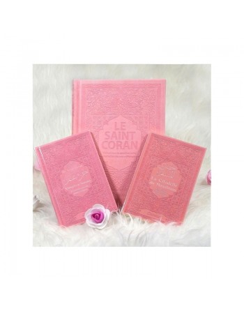 Pack Cadeau pour femme musulmane - Rose claire Le Saint Coran. Chapitre Amma et La citadelle du musulman (3 livres en français-a