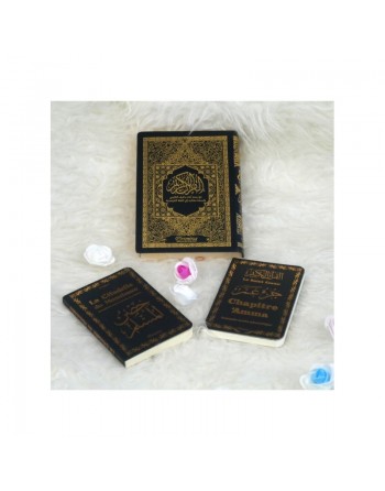 Pack Cadeau Noir doré (français/arabe/phonétique) pour homme : Le Saint Coran complet, Chapitre Amma (Juz' 'Ammâ) et La c... 