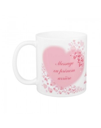 Mug personnalisable avec deux grands coeurs roses 