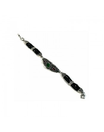 Bracelet artisanal pour femme avec jolies pierres en couleur noir et vert 