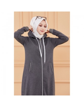 Ensemble sportswear avec longue veste et pantalon (Tenue sport mastour pour femme musulmane) - Couleur anthracite 