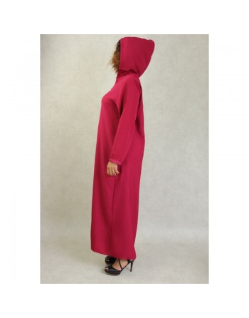 Djellaba marocaine brodée à capuche et manches longues pour femme - Couleur Framboise 