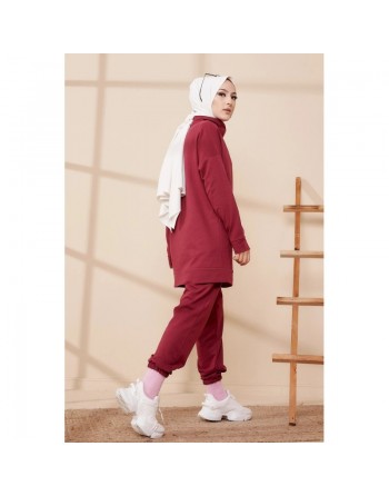 Ensemble décontracté sweat et pantalon (Tenue Sport Hijab) - Couleur bordeaux 