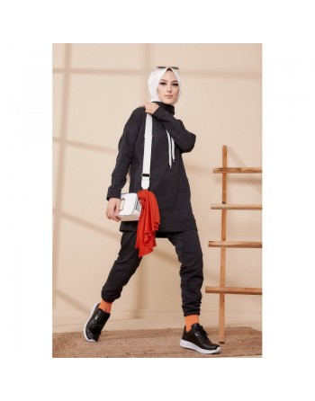 Ensemble décontracté sweat et pantalon (Tenue Sport Hijab) - Couleur anthracite 