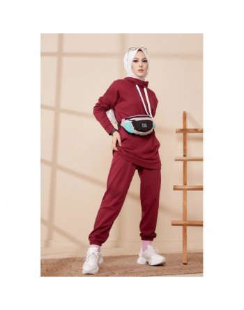 Ensemble décontracté sweat et pantalon (Tenue Sport Hijab) - Couleur bordeaux 
