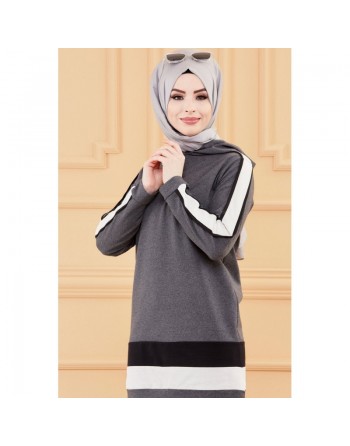 Ensemble décontracté pour femme : Tunique à capuche et Pantalon (Tenue sport Hijab) - Couleur anthracite 