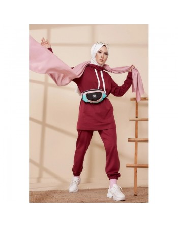Ensemble décontracté sweat et pantalon (Tenue Sport Hijab) - Couleur bordeaux 