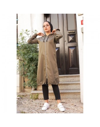 Veste Sweat zippé long et ample à capuche (Cape Sportswear) - Couleur Kaki 