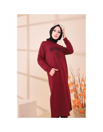 Robe - Tunique longue décontractée pour femme (Vêtement Hijab Moderne et Sport) - Couleur bordeaux 