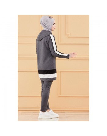Ensemble décontracté pour femme : Tunique à capuche et Pantalon (Tenue sport Hijab) - Couleur anthracite 