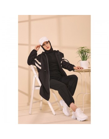 Imperméable à capuche femme (Vêtement Hiver Tendance Saisons Automne Hiver) - Couleur noir 