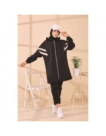 Imperméable à capuche femme (Vêtement Hiver Tendance Saisons Automne Hiver) - Couleur noir 