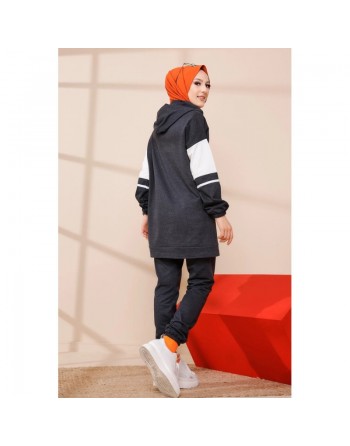 Ensemble moderne pour femme Sweat-shirt à capuche et Pantalon (Tenue musulmane décontractée et sport) - Couleur anthracite 