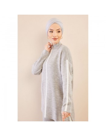 Ensemble survêtement ample pour femme - Couleur gris avec bandes blanches 