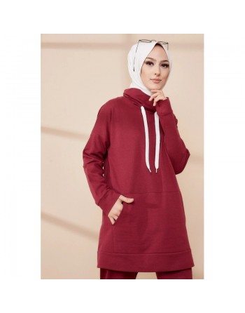 Ensemble décontracté sweat et pantalon (Tenue Sport Hijab) - Couleur bordeaux 