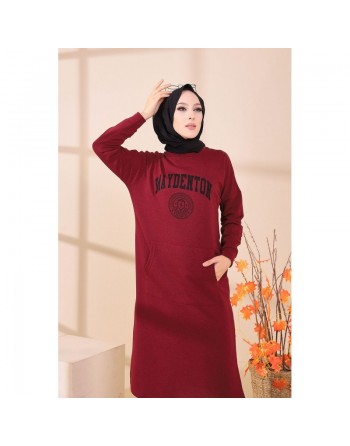 Robe - Tunique longue décontractée pour femme (Vêtement Hijab Moderne et Sport) - Couleur bordeaux 