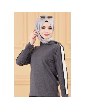 Ensemble décontracté pour femme : Tunique à capuche et Pantalon (Tenue sport Hijab) - Couleur anthracite 