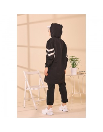 Imperméable à capuche femme (Vêtement Hiver Tendance Saisons Automne Hiver) - Couleur noir 