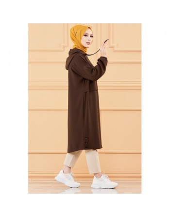 Tunique ample avec capuche (Tenue décontractée et sport pour femme musulmane) - Couleur marron 