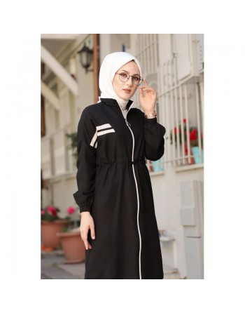 Veste moderne style décontracté avec fermeture zip (Vetement femme voilée) - Couleur noir 