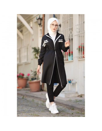 Veste moderne style décontracté avec fermeture zip (Vetement femme voilée) - Couleur noir 