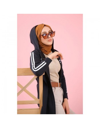Veste longue zippée style sportswear (Robe Sport pour femme voilée) - Couleur noir 