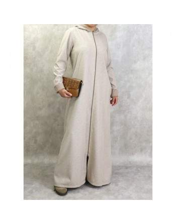 Robe hiver zippée à capuche motifs chevron pour femme - Couleur beige 
