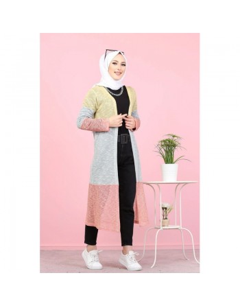 Cardigan Gilet long tricolore style décontracté moderne (Veste hijab moderne - Modest fashion France) - Couleur Jaune... 