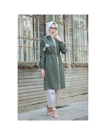 Veste moderne style décontracté avec fermeture zip (Vetement femme voilée) - Couleur kaki 