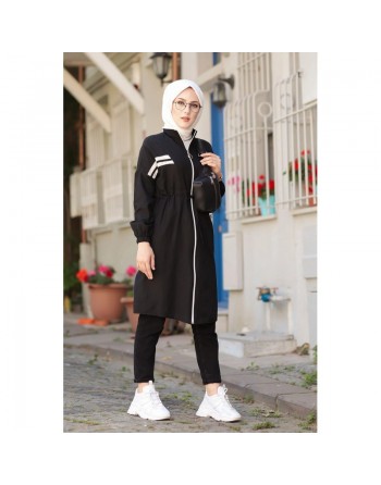 Veste moderne style décontracté avec fermeture zip (Vetement femme voilée) - Couleur noir 